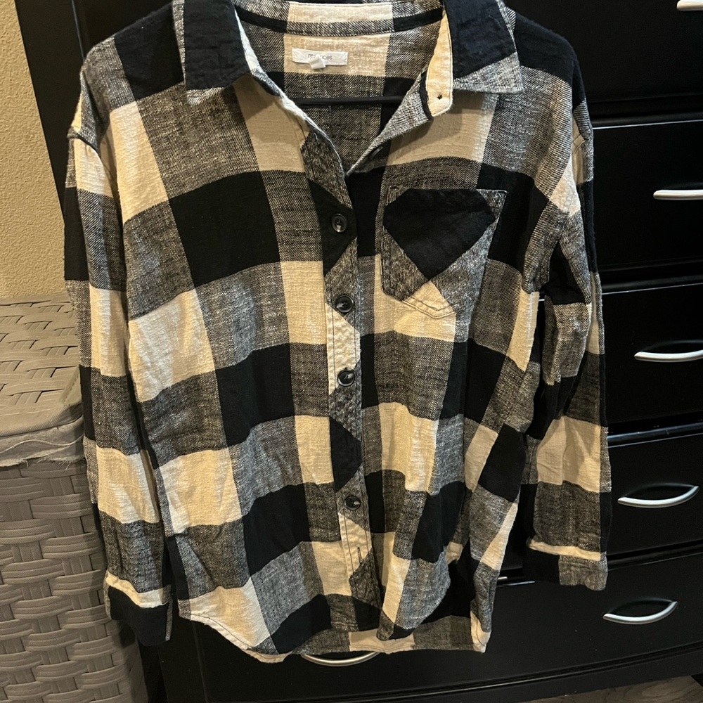 Black & Cream Boyfriend Flannel Button Down Top